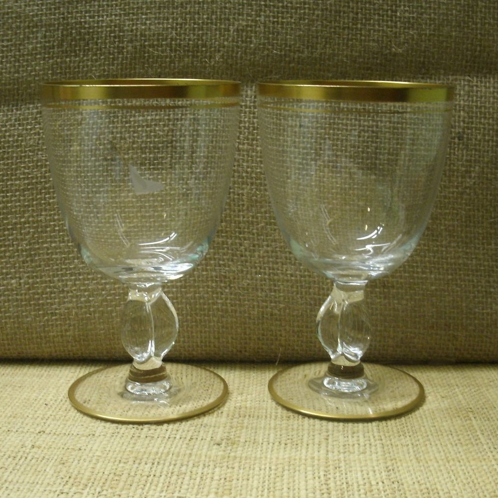 Vintage Imperial Gold Trim Wine Water Glass Set of 2